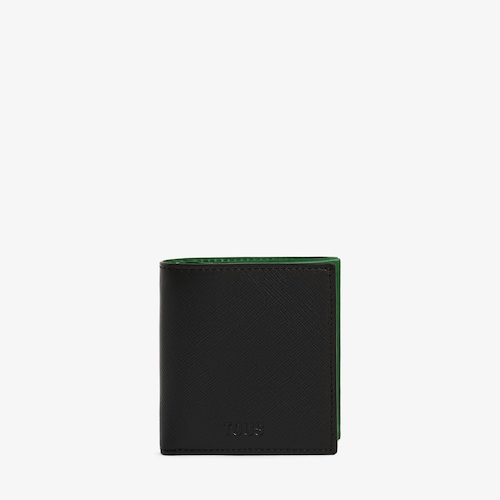Portefeuille et porte-monnaie en cuir noir et vert TOUS Man