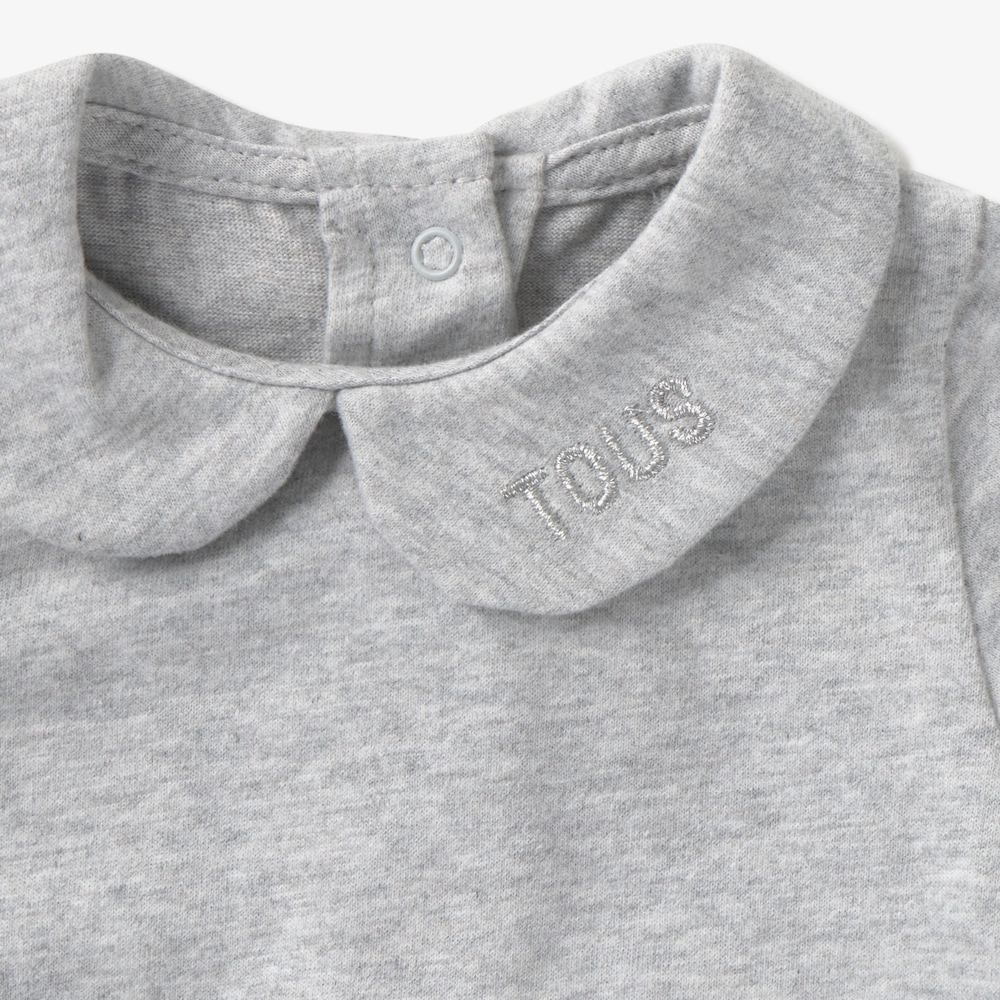 Set of Tender grey baby bodysuits with Claudine collar