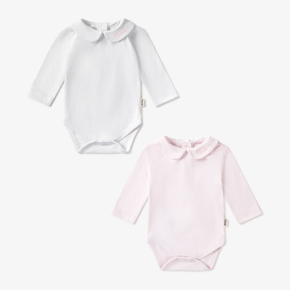 Set of baby bodysuits with a Claudine collar in Tender Pink