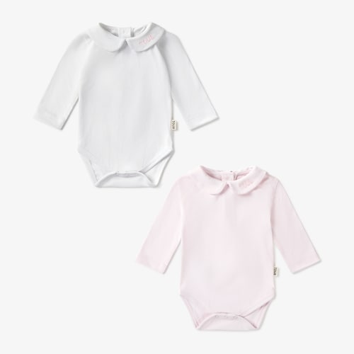 Set of baby bodysuits with a Claudine collar in Tender Pink
