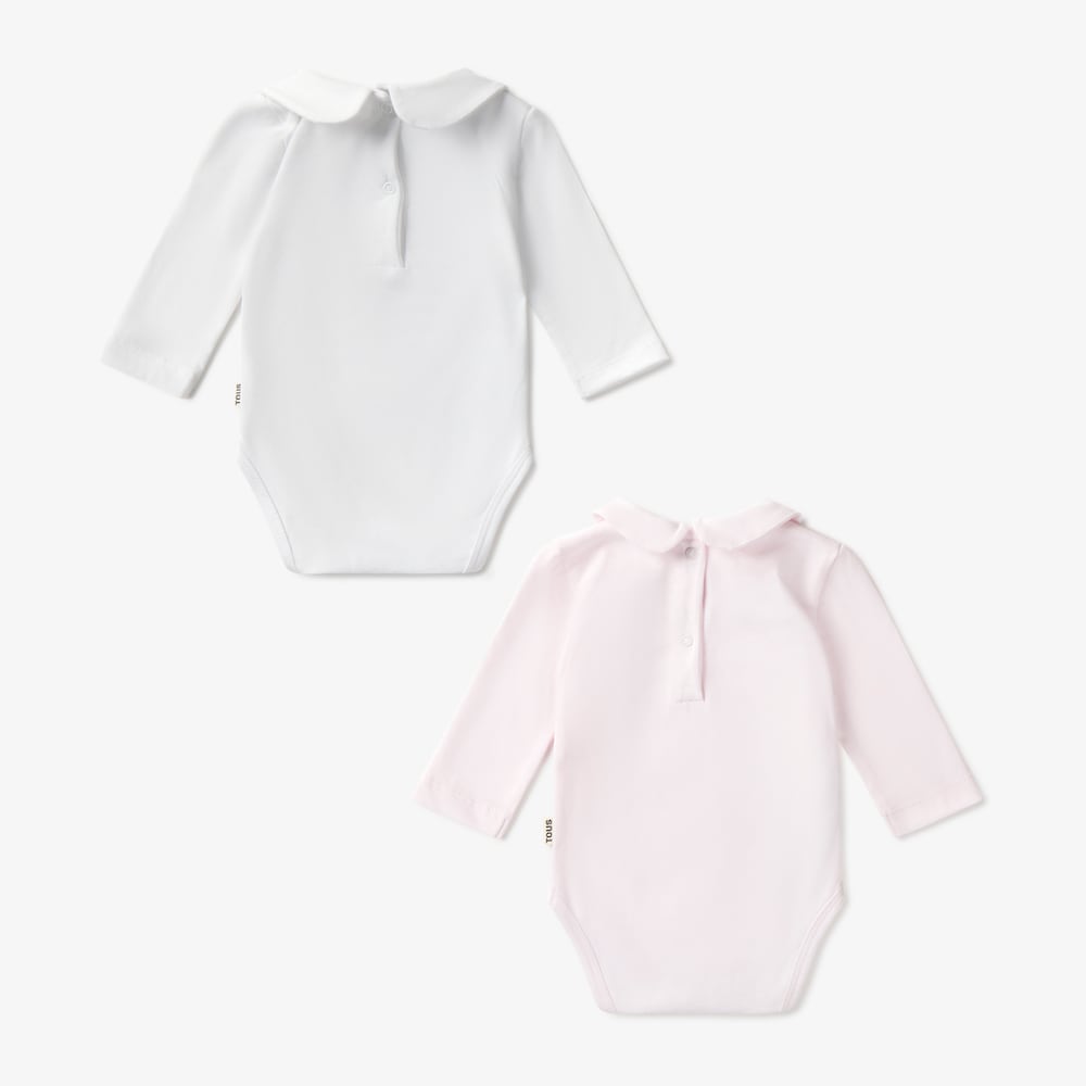 Set of baby bodysuits with a Claudine collar in Tender Pink
