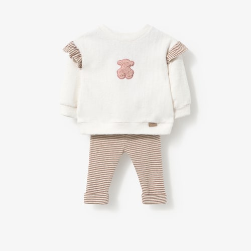 Baby girl&rsquo;s set in ecru and pink stripes