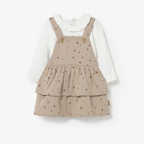 Conjunto de beb&eacute; ni&ntilde;a con peto Sand beige