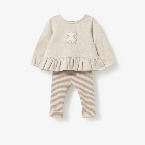 Sand beige striped baby girl&rsquo;s outfit