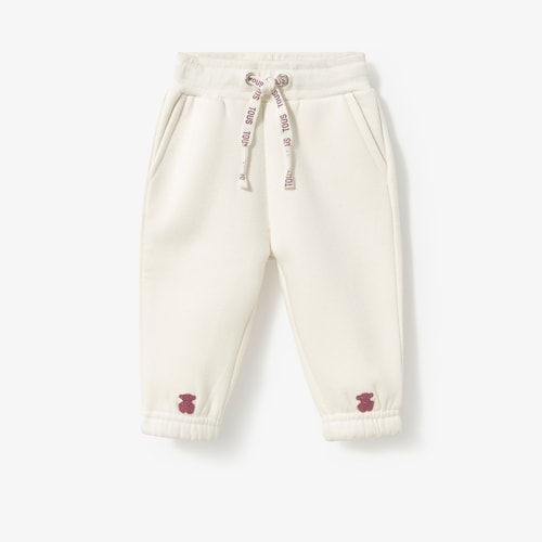 Casual ecru tracksuit bottoms with glittery bear