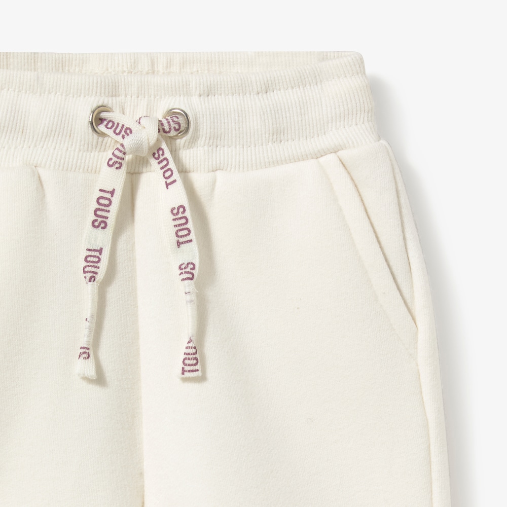 Casual ecru tracksuit bottoms with glittery bear