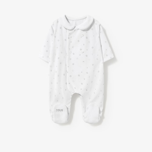 White glitter-effect all-over print baby romper