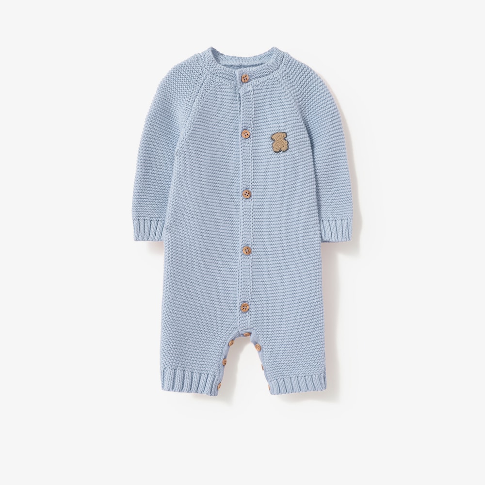  &rsquo;s light blue knitted baby romper suit