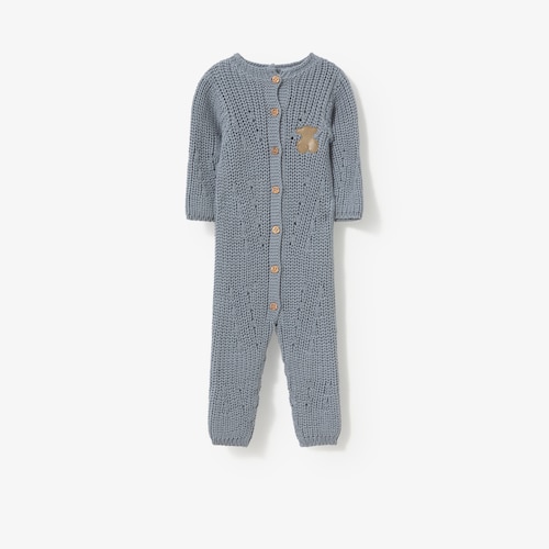 Newborn baby romper in blue knit