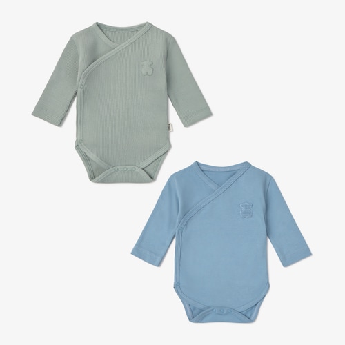 Pack of blue Const cross-front baby bodysuits
