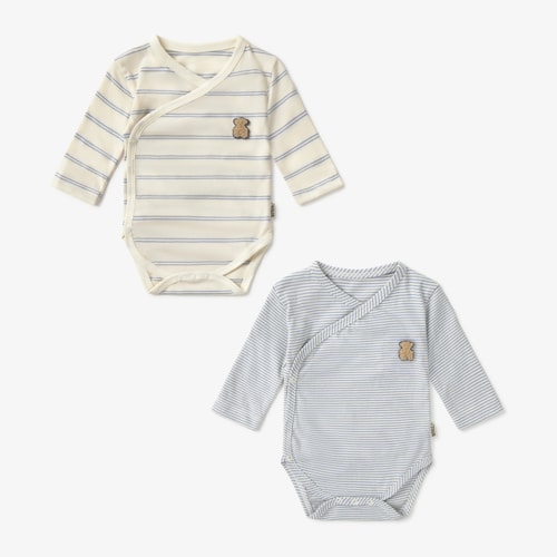 Pack of blue Risc cross-neck baby bodysuits