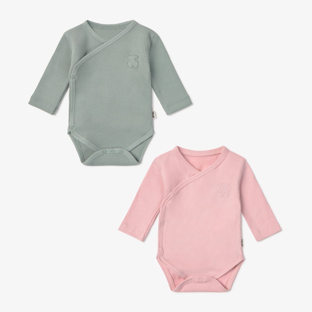 Pack of pink cross-over baby bodysuits