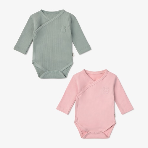 Pack of pink cross-over baby bodysuits