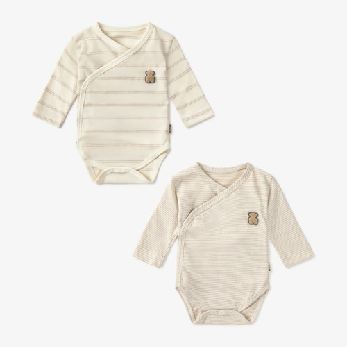 Set of Risc beige cross-neck baby bodysuits
