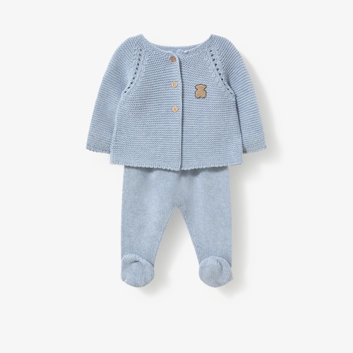 Light blue knitted newborn baby set