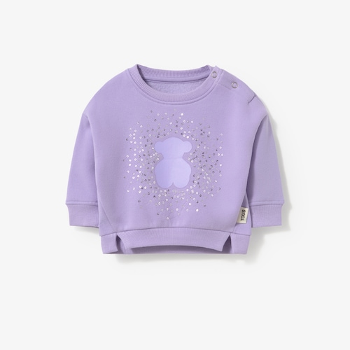 Casual lilac sequinned bear sweatshirt