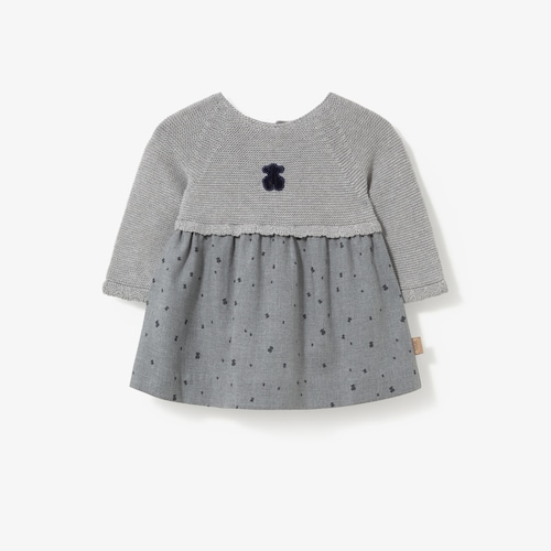Baby girl&rsquo;s dress with little bears in blue and grey