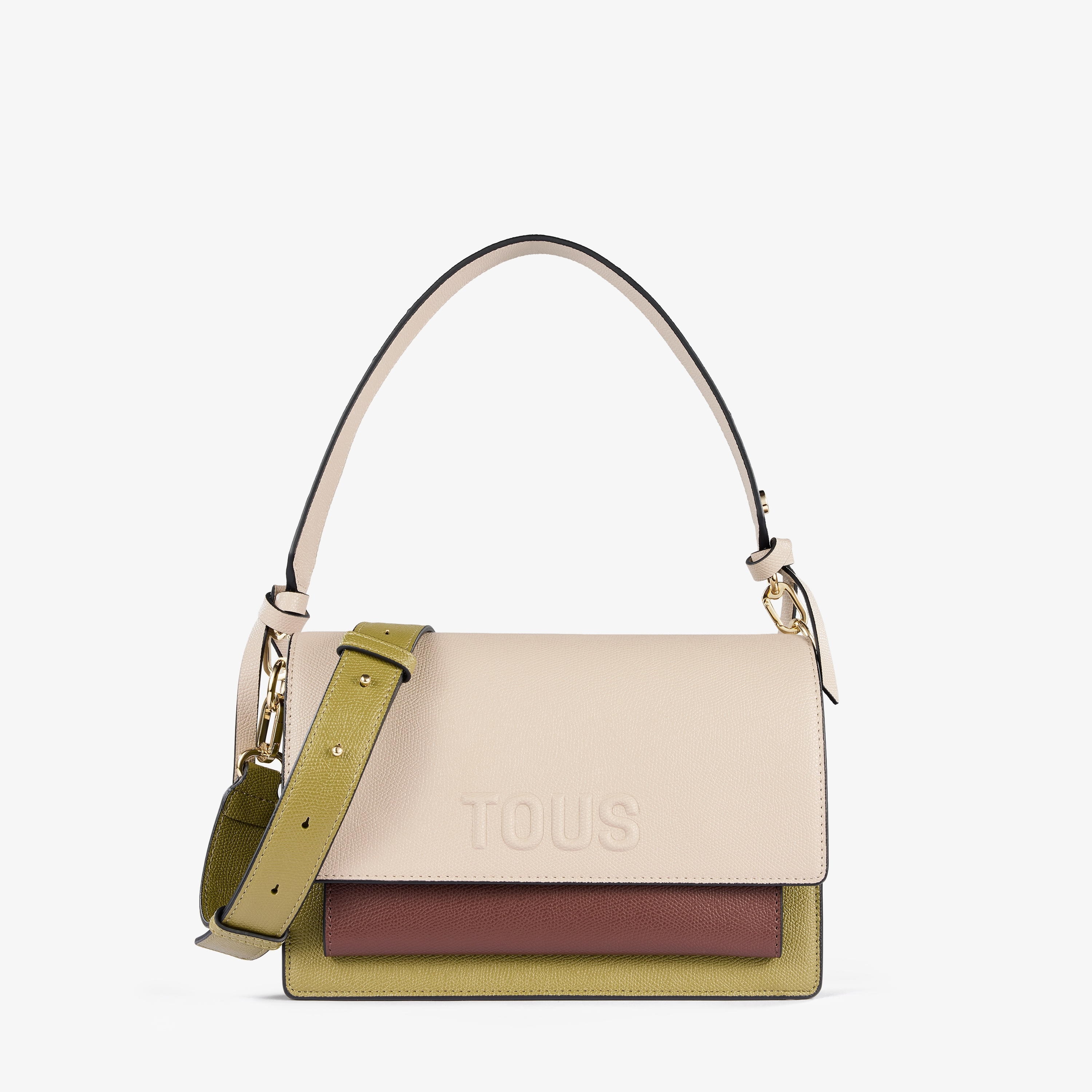 Medium taupe and green Crossbody bag TOUS Audree Saffiano