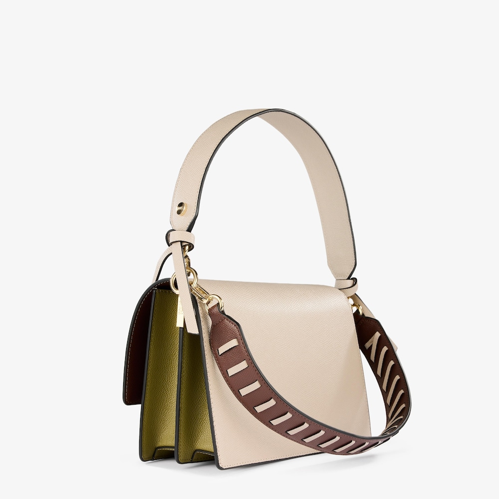 Sac &agrave; bandouli&egrave;re taupe et vert moyen TOUS Audree Saffiano