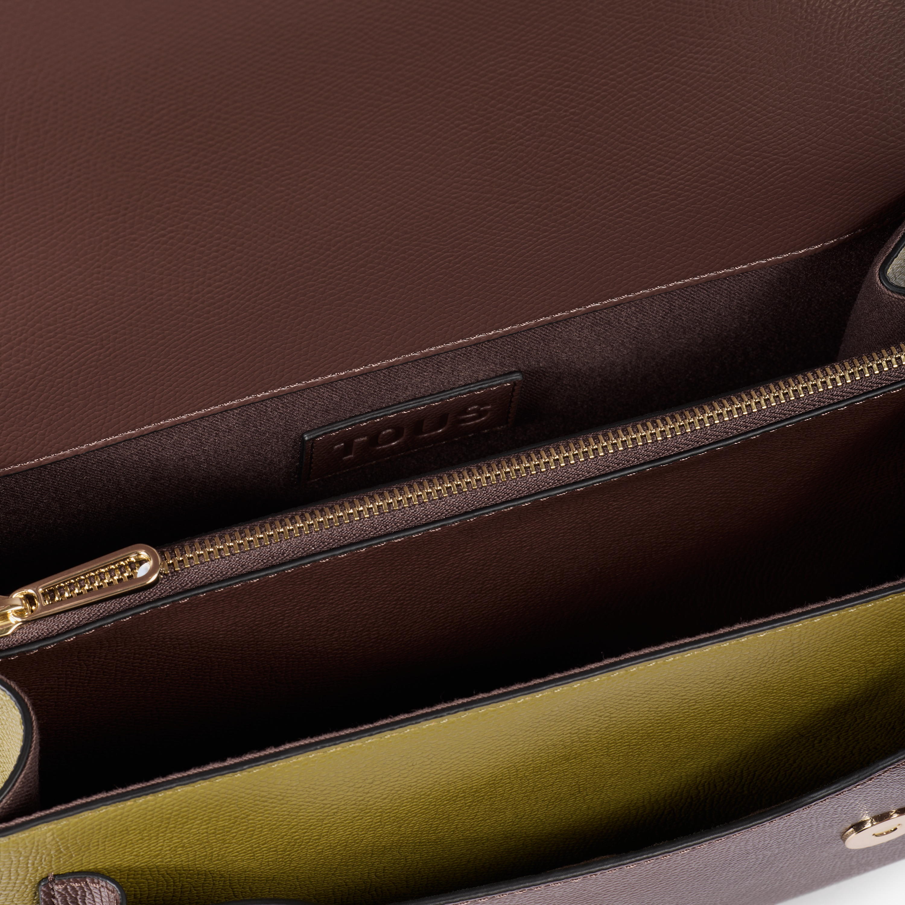 Medium taupe and green Crossbody bag TOUS Audree Saffiano