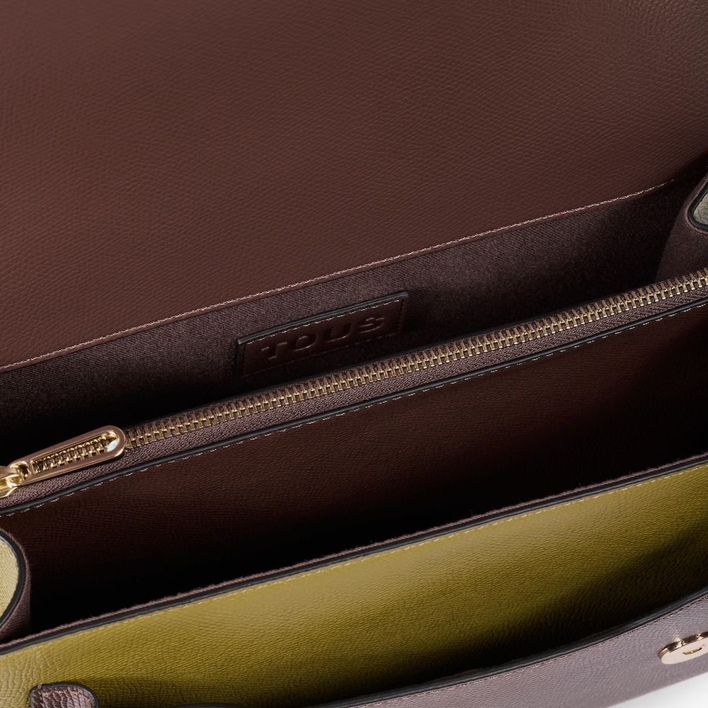 Sac &agrave; bandouli&egrave;re taupe et vert moyen TOUS Audree Saffiano