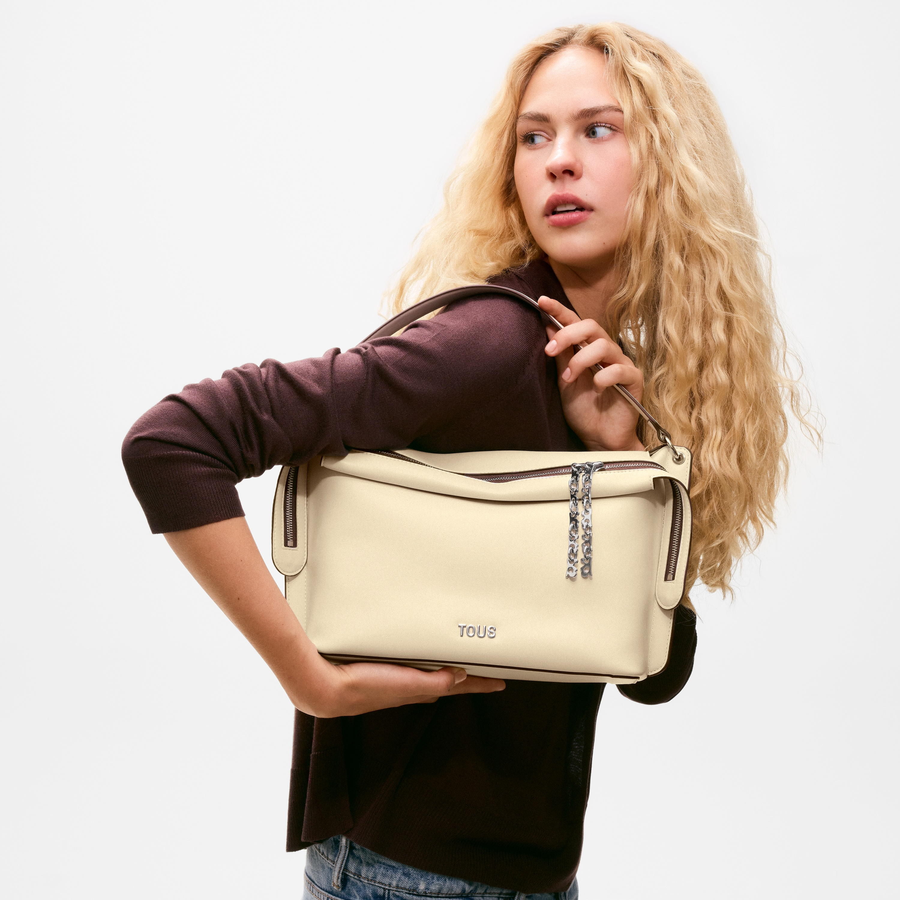 Medium beige City bag TOUS Half Bear 