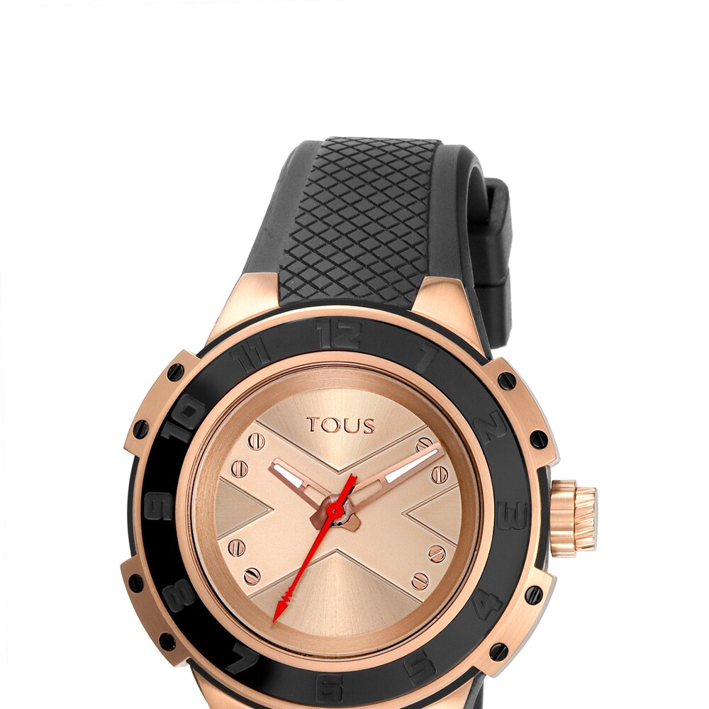 Two-tone pink-black IP Steel Xtous Lady Watch with black Silicone strap image number 0