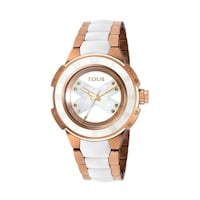Two-tone pink-white IP Steel Xtous Lady Watch with white Silicone strap