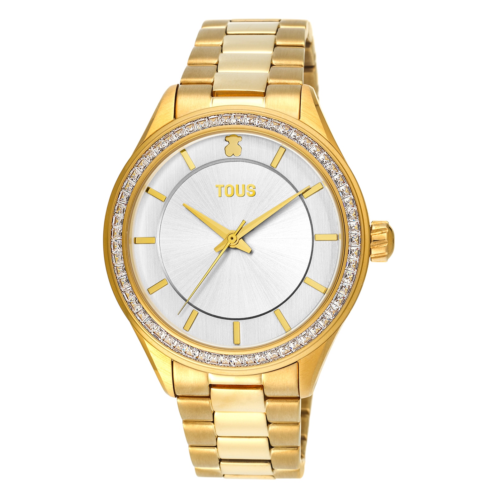 Reloj analógico T-Shine de acero IP dorado con zirconias cúbicas