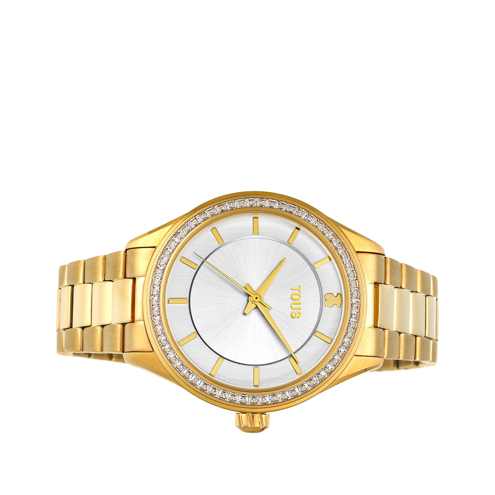 Reloj analógico T-Shine de acero IP dorado con zirconias cúbicas