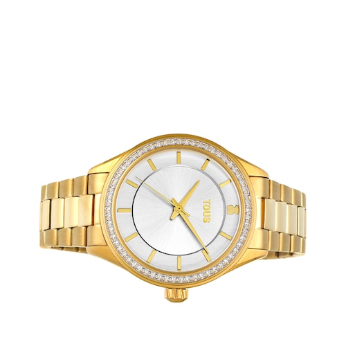 Gold-colored IP Steel T-Shine Watch with cubic zirconia