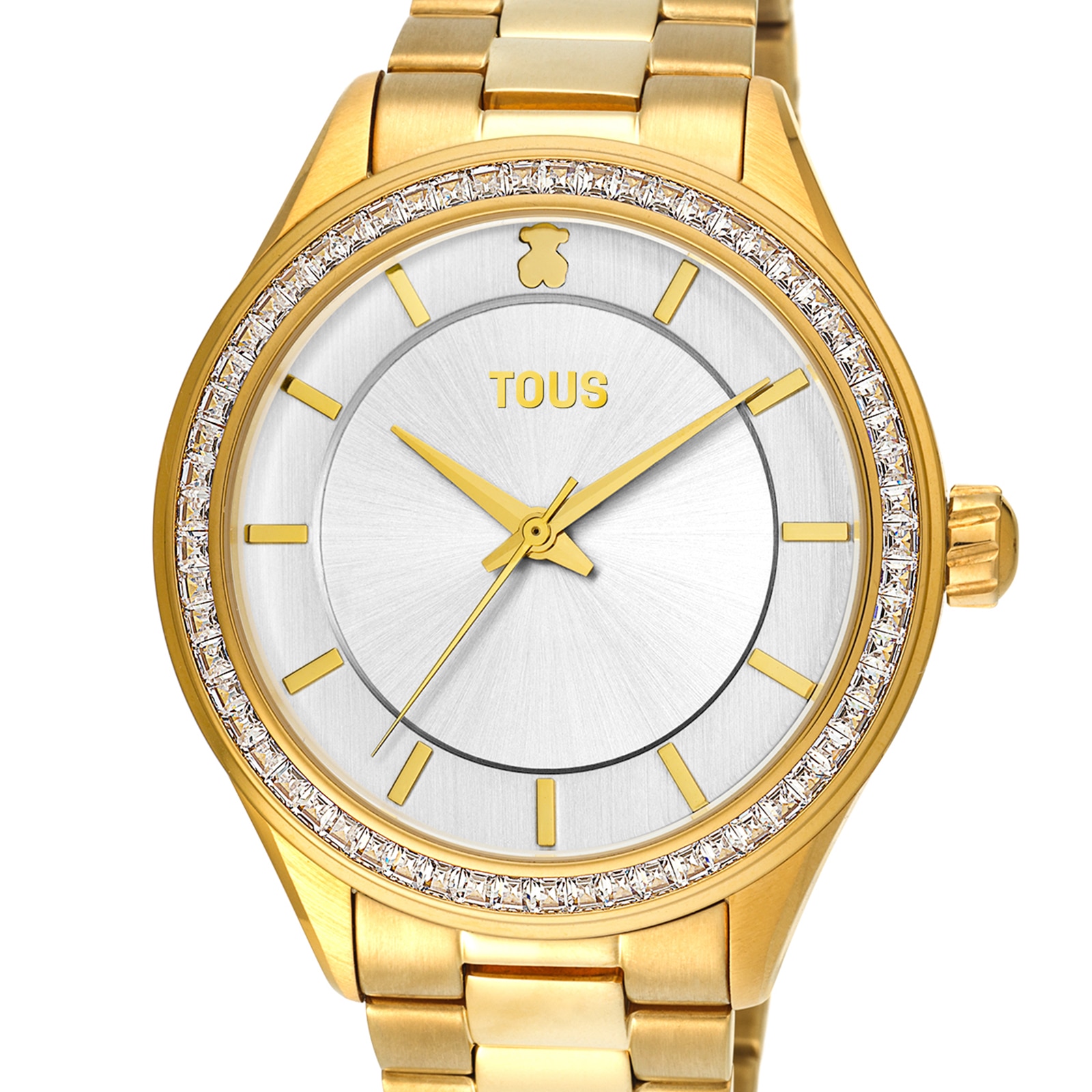 Reloj analógico T-Shine de acero IP dorado con zirconias cúbicas