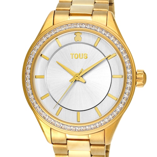 Gold-colored IP Steel T-Shine Watch with cubic zirconia