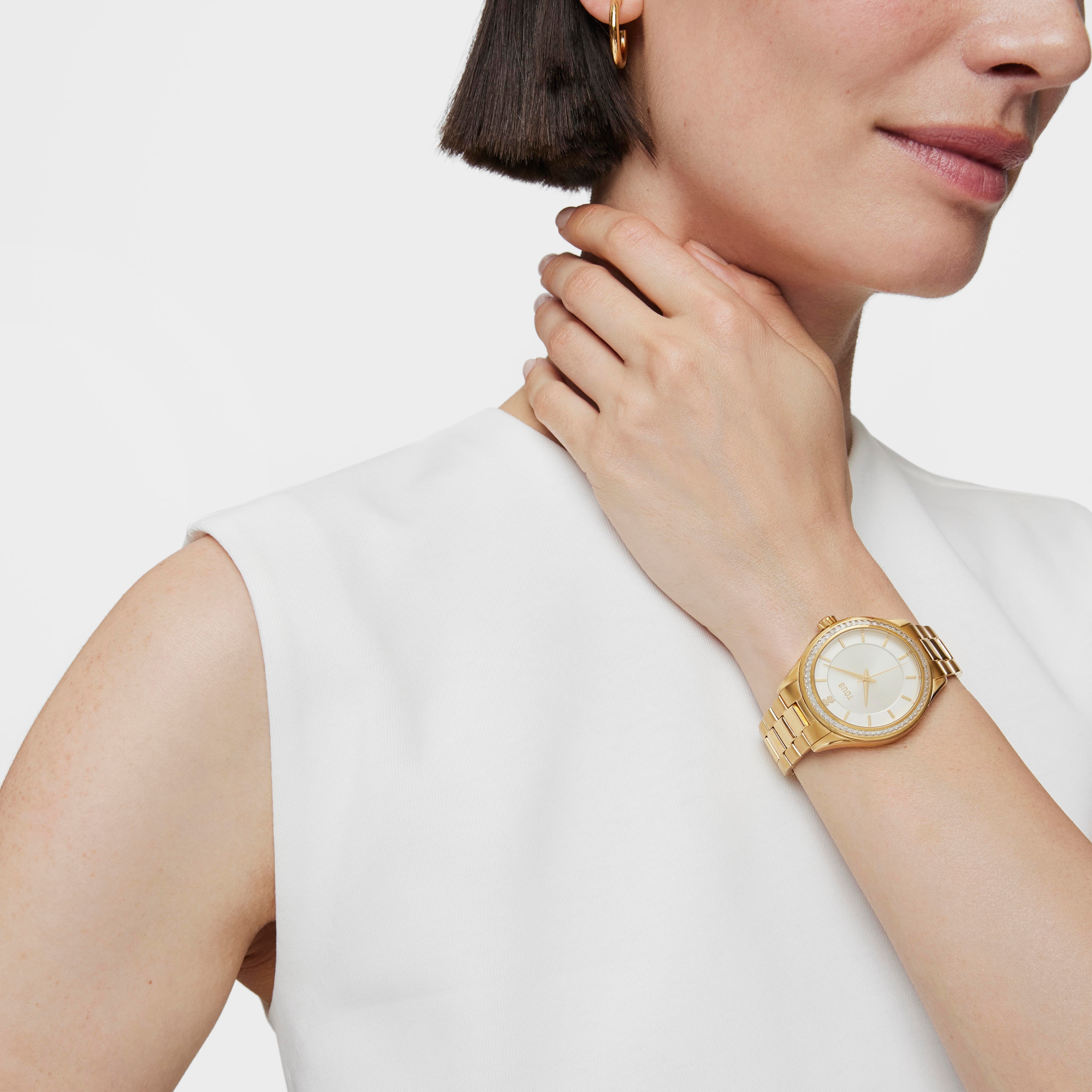 Reloj analógico T-Shine de acero IP dorado con zirconias cúbicas