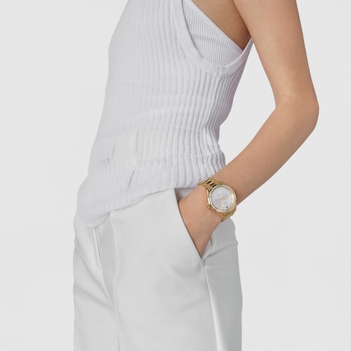 Gold-colored IP Steel T-Shine Watch with cubic zirconia