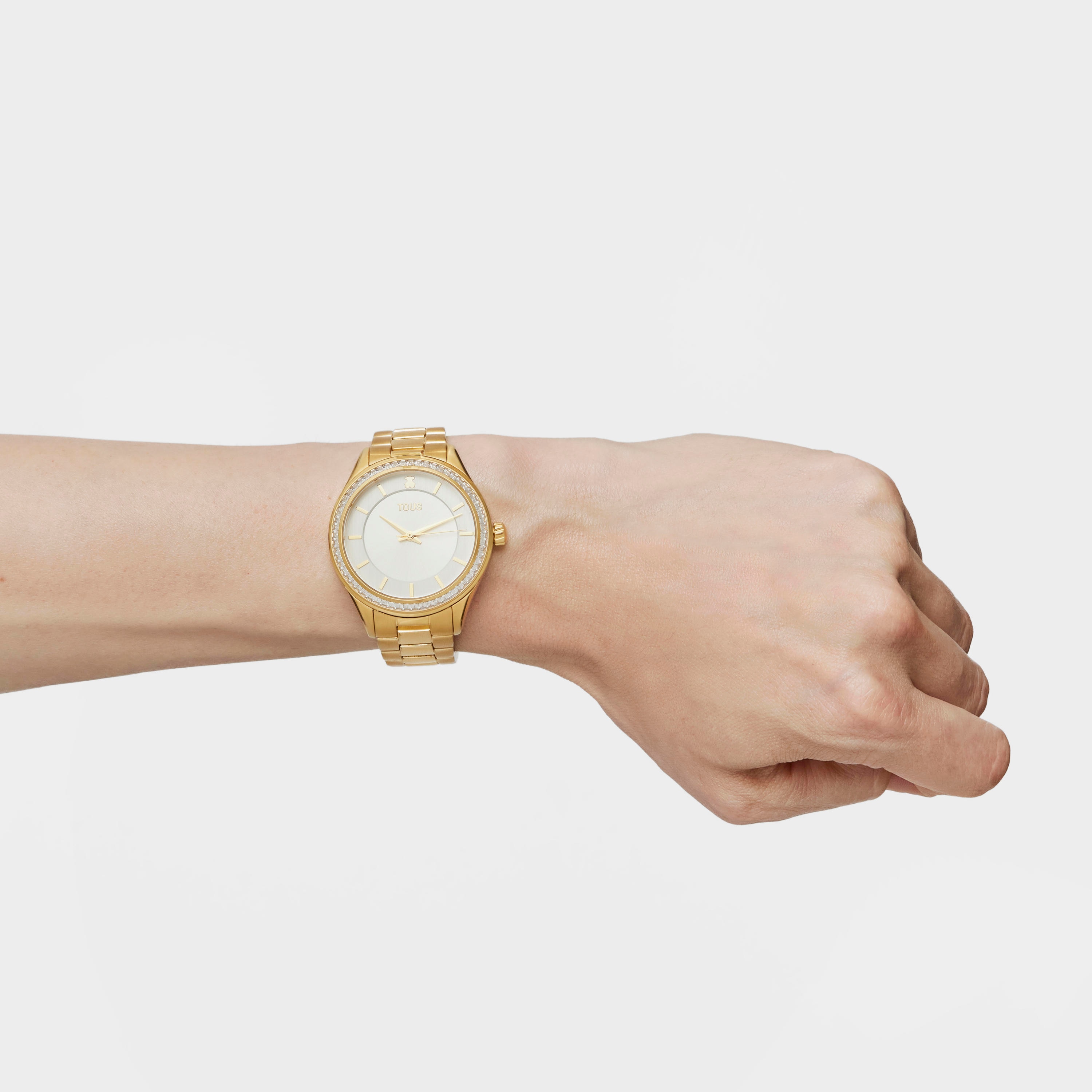 Reloj analógico T-Shine de acero IP dorado con zirconias cúbicas