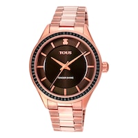 Reloj analógico T-Shine de acero IP rosado con zirconias cúbicas