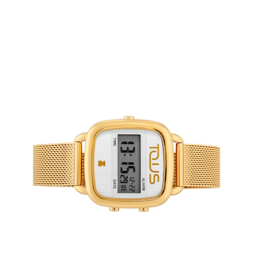 Montre num&eacute;rique D-Logo en acier IP dor&eacute;
