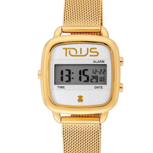 Montre num&eacute;rique D-Logo en acier IP dor&eacute;