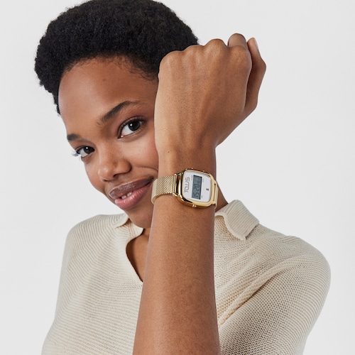 Montre num&eacute;rique D-Logo en acier IP dor&eacute;