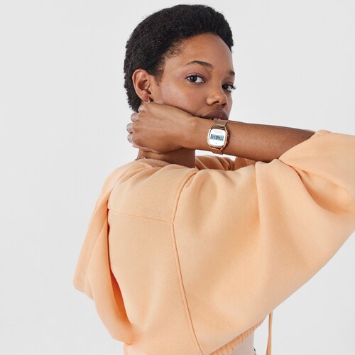 Montre num&eacute;rique D-Logo en acier IP ros&eacute;