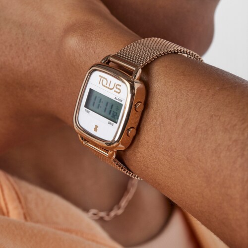 Montre num&eacute;rique D-Logo en acier IP ros&eacute;