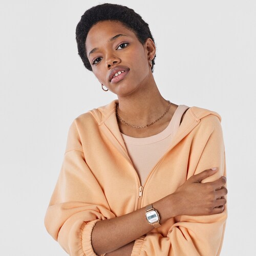 Montre num&eacute;rique D-Logo en acier IP ros&eacute;