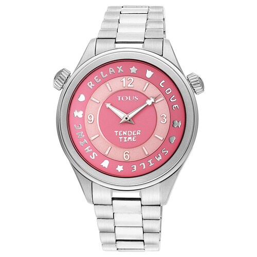 Stainless steel Tender Time Watch with pink dial image number 0