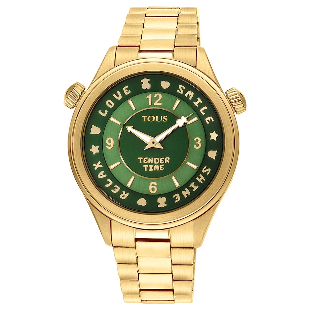 Reloj anal&oacute;gico Tender Time de acero inoxidable con esfera en verde