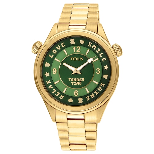 Reloj anal&oacute;gico Tender Time de acero inoxidable con esfera en verde