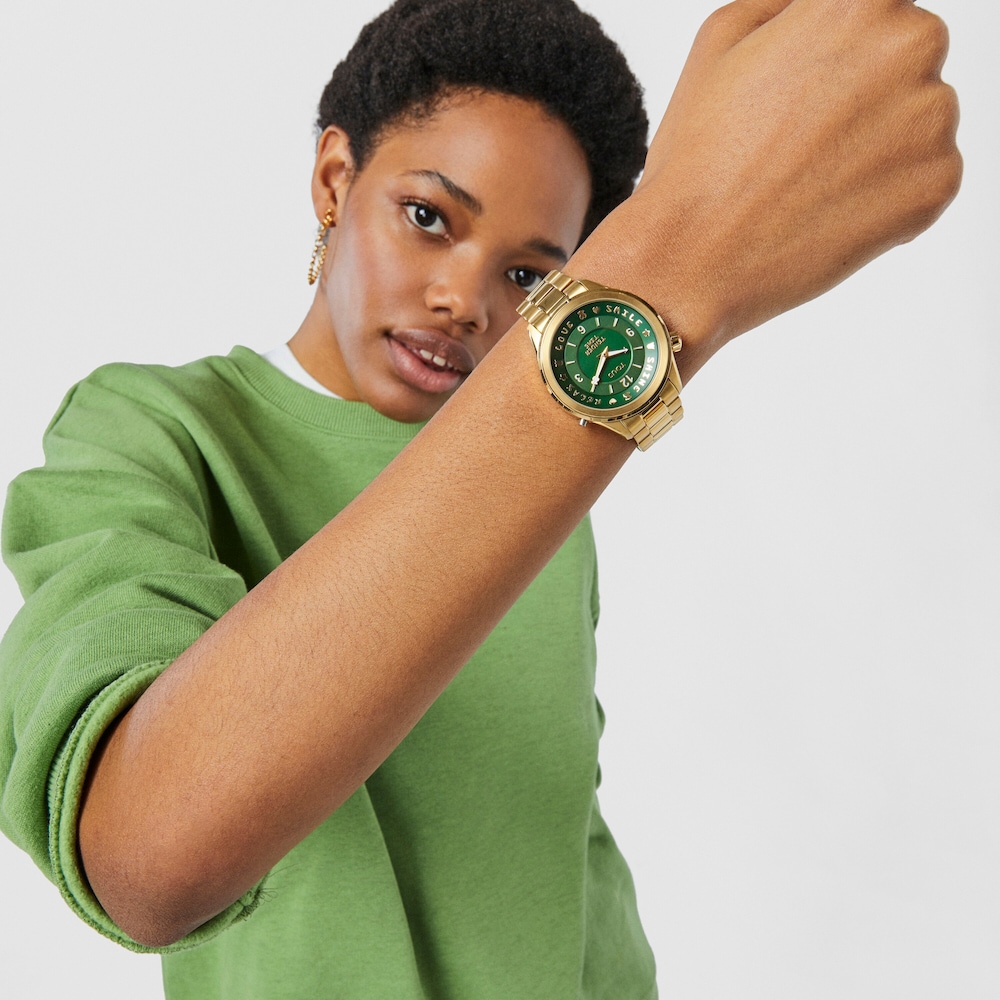 Reloj anal&oacute;gico Tender Time de acero inoxidable con esfera en verde