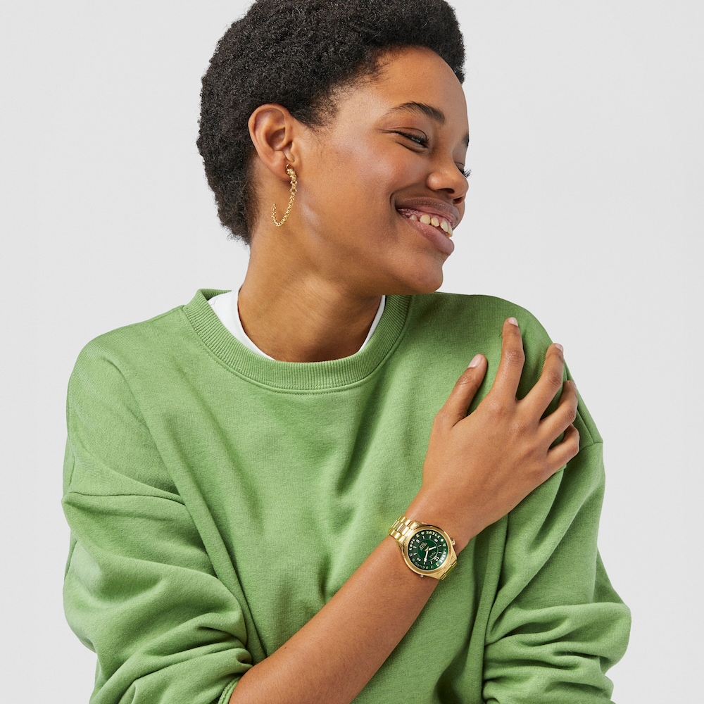 Reloj anal&oacute;gico Tender Time de acero inoxidable con esfera en verde