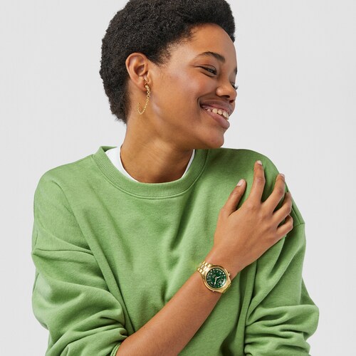 Reloj analógico Tender Time de acero inoxidable con esfera en verde