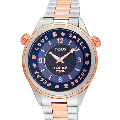 Reloj analógico Tender Time de acero inoxidable con esfera en azul